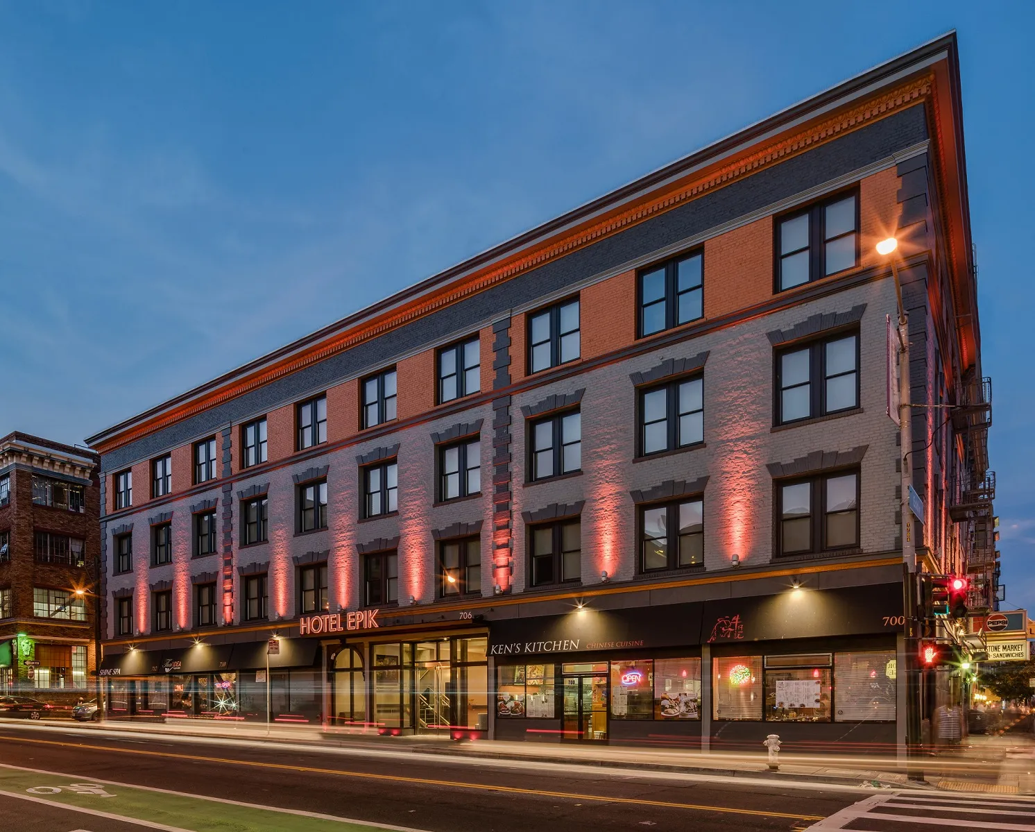 Epik hacker hotel facade at night